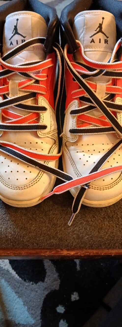 Nike Kids White and Orange High-Top Sneakers with Black Accents
